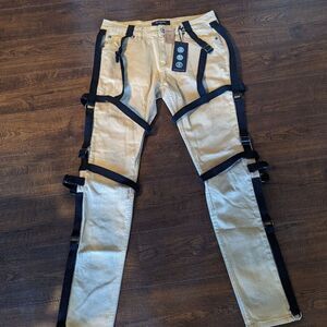 Serenade Size 34 Strapped Tan Jeans - Festival Rave Pants